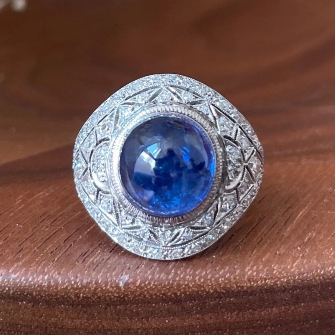 Broche Art Déco Ancienne En Argent Sterling Avec Saphir Bleu - Bijou Vintage Élégant - Parfait État