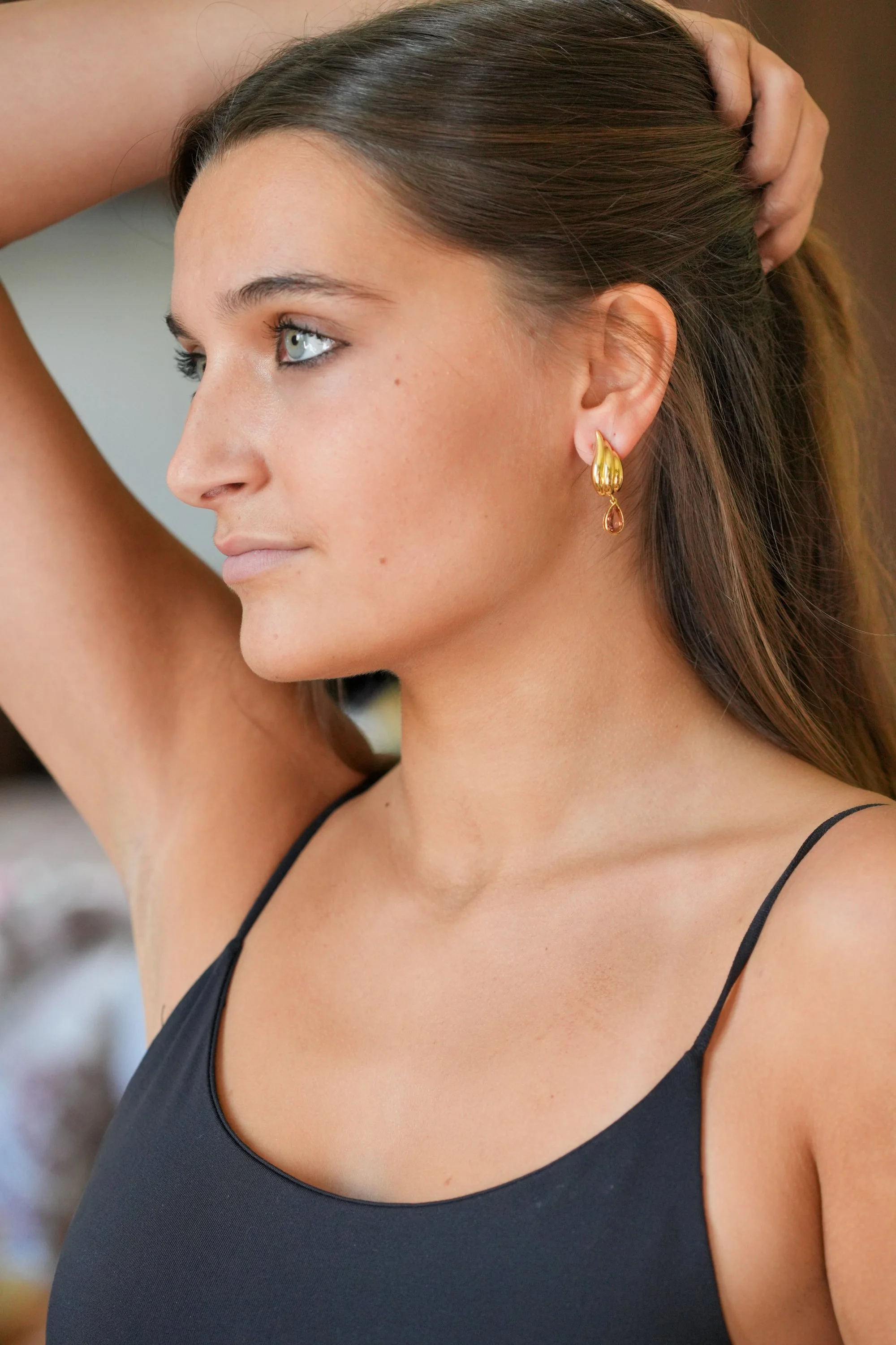 Boucles D'oreilles Clips Vintage Or Avec Cristaux Topaze - Occasion état Impeccable