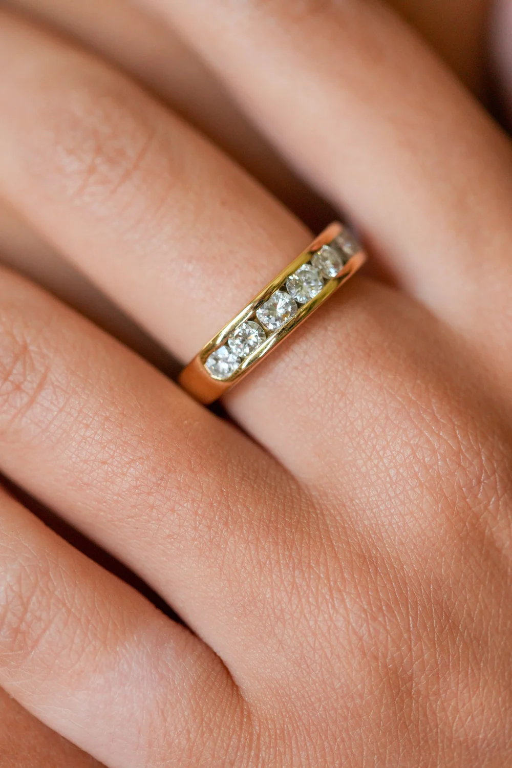 Bague Alliance Or Avec Cristaux Diamant - Taille 59, Vintage, État Impeccable
