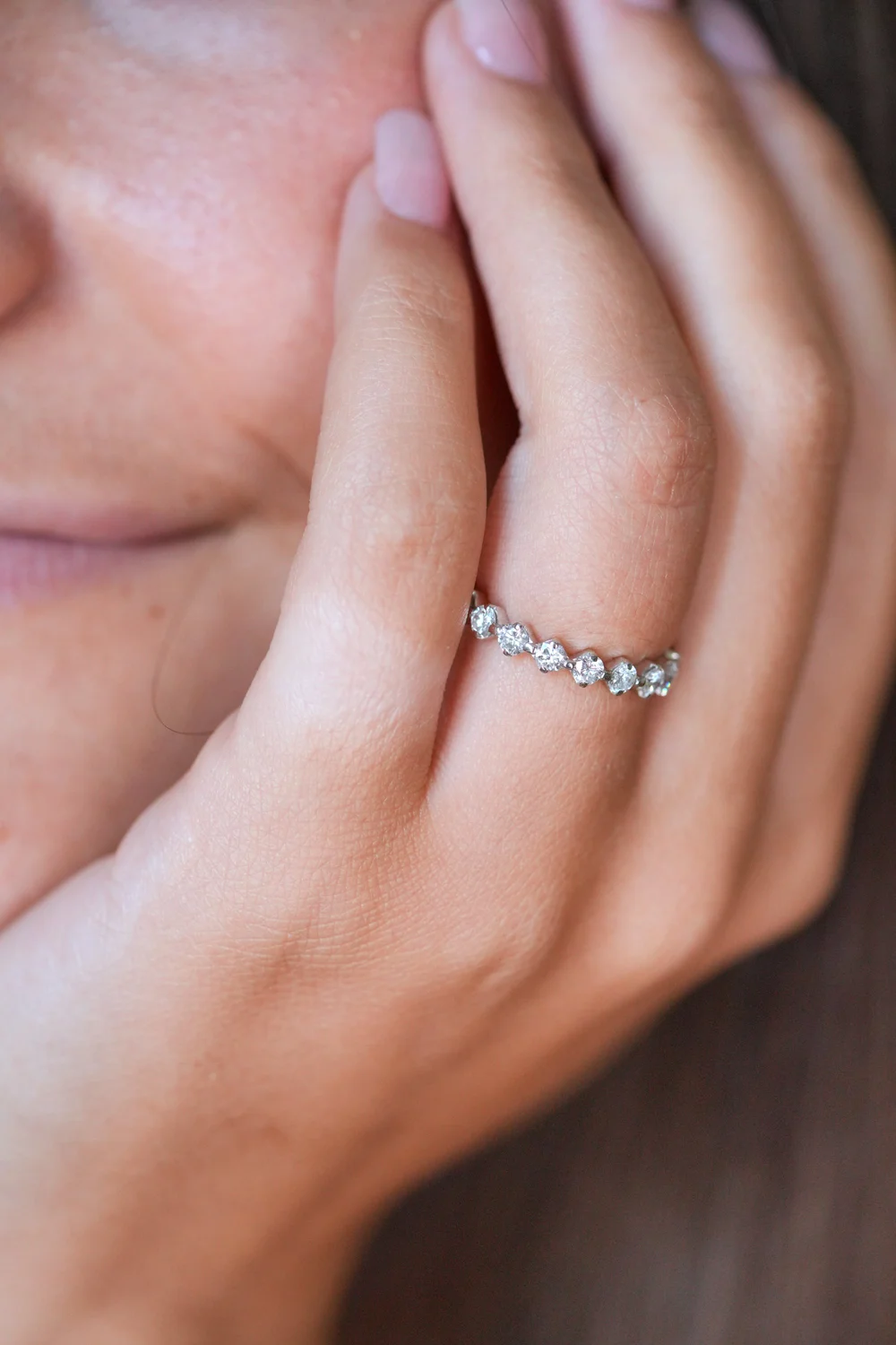 Bague Alliance Vintage Or Blanc - Serti Cristal, Diamants Et Rubis - Taille 51 - Modèle *5085