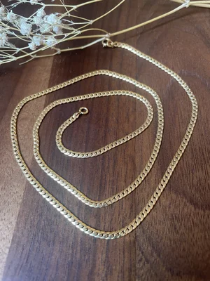 Collier Chaîne Rétro Maille Plate Couleur Or – Modèle 3195 – Parfait état – Vintage