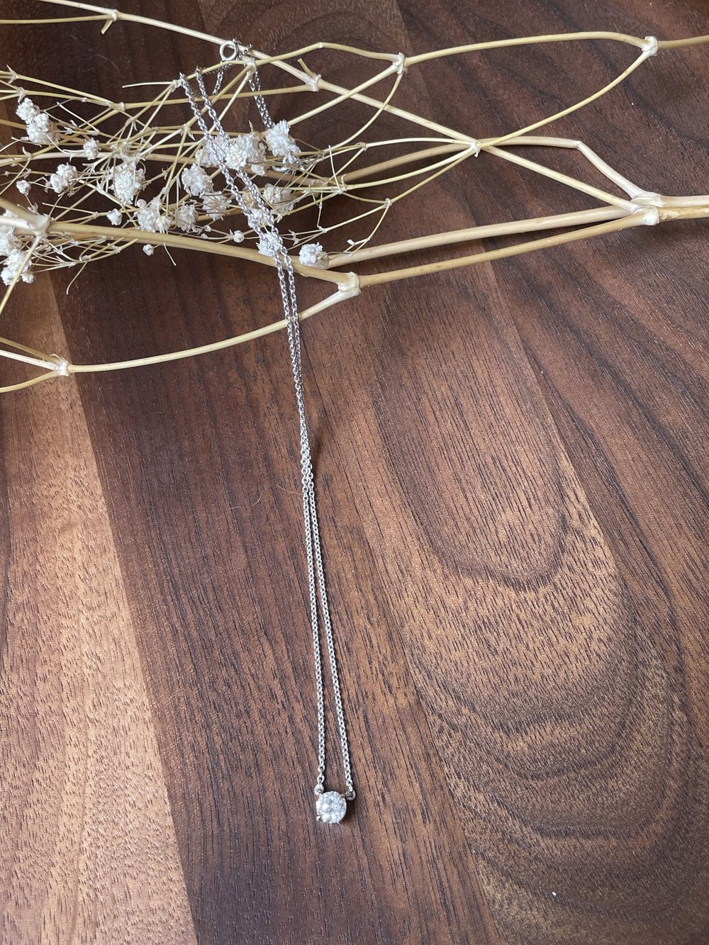 Collier Vintage Or Blanc Avec Cristaux Taillés Diamant 615 - Bijou Ancien