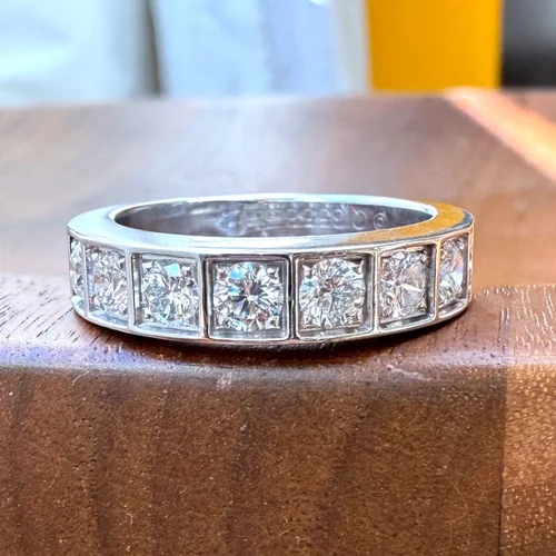 Bague Cocktail Vintage Platine - Diamant Pavé 1 Ct - Taille 5 - États-Unis