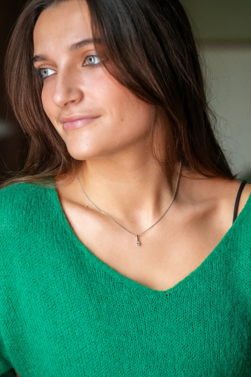 Collier Or Blanc Avec Pendentif Diamant Solitaire ~0.60ct - Poinçon Tête D'aigle