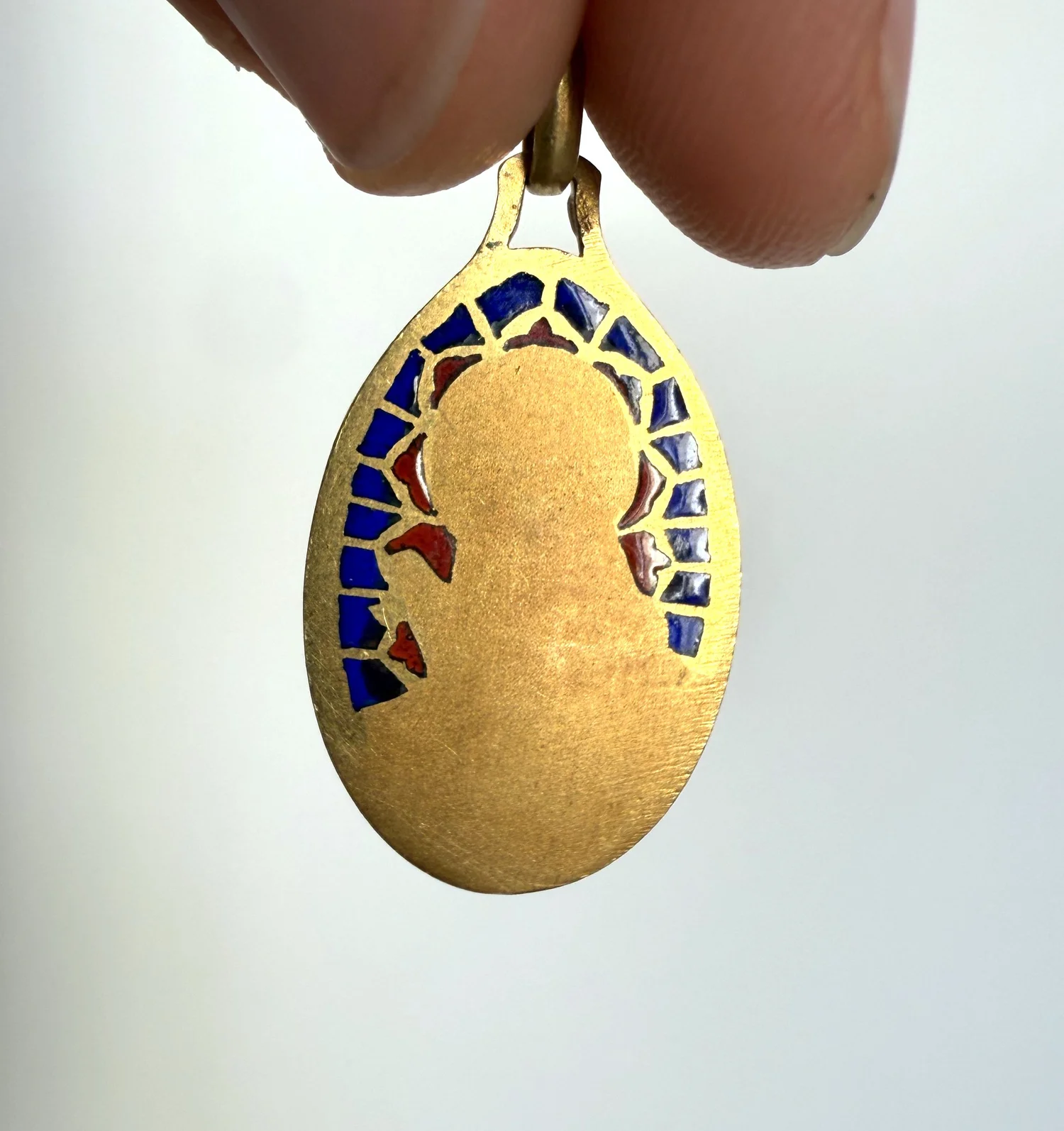 Pendentif Ancien Médaille Sainte Thérèse En Plaqué Or Avec émail Bleu Pour Baptême