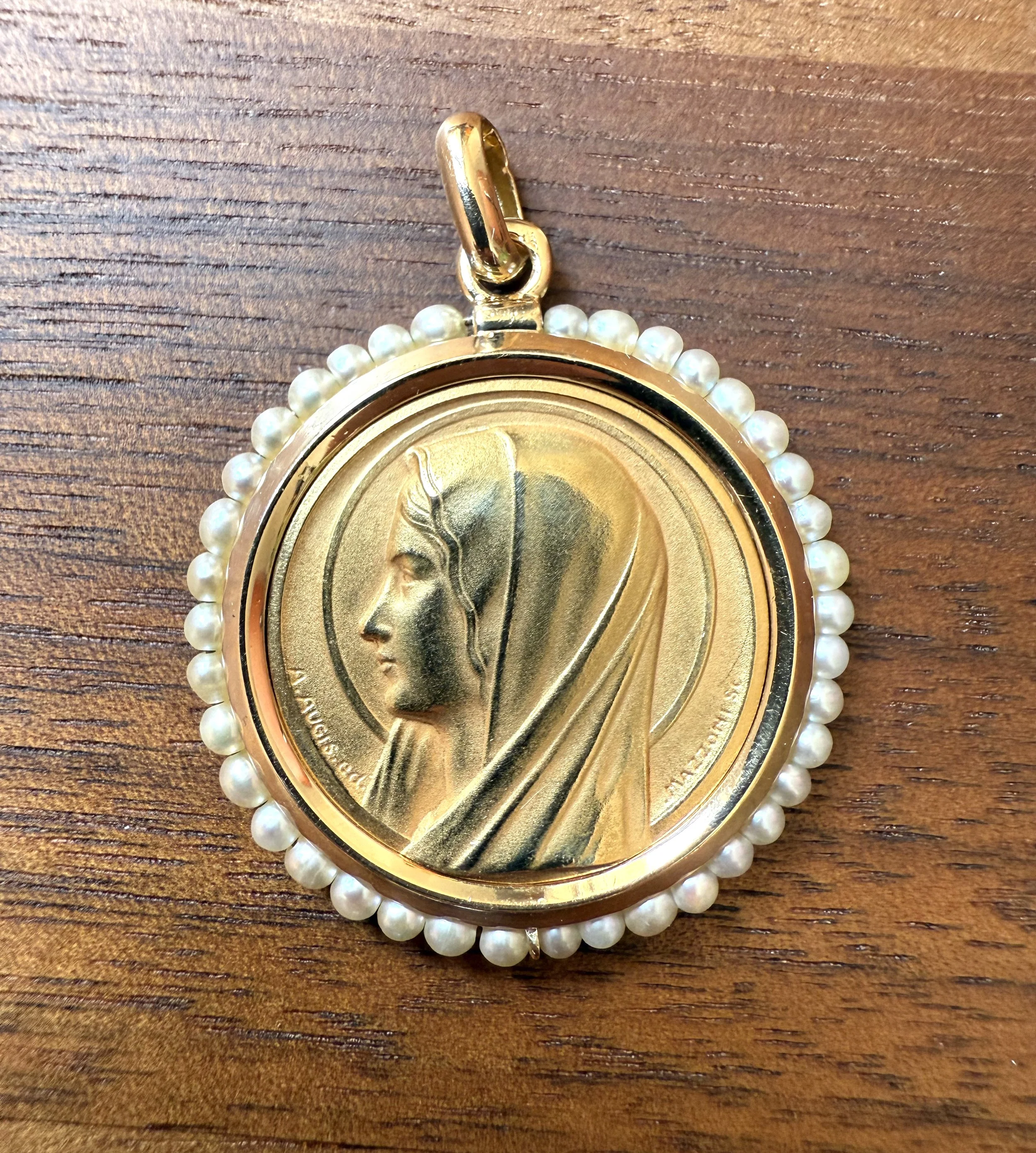 Médaille Ancienne Ronde Vierge Marie En Argent Massif Sterling - Bijou Religieux Occasion