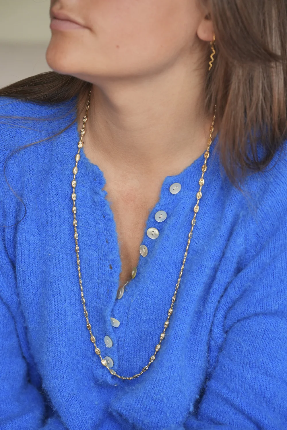 Collier Bijou Vintage Couleur Or Blanc Ancien Avec Cristaux Taillés - Occasion, Très Bon état