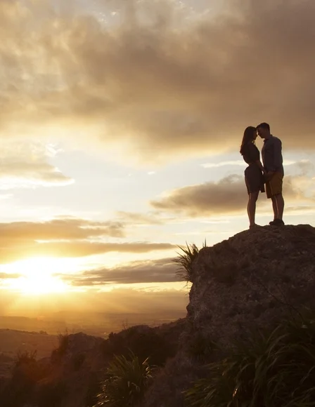 Matt & Jenna - Engaged. Te Mata Peak in the Golden Hour, by Eva Bradley.