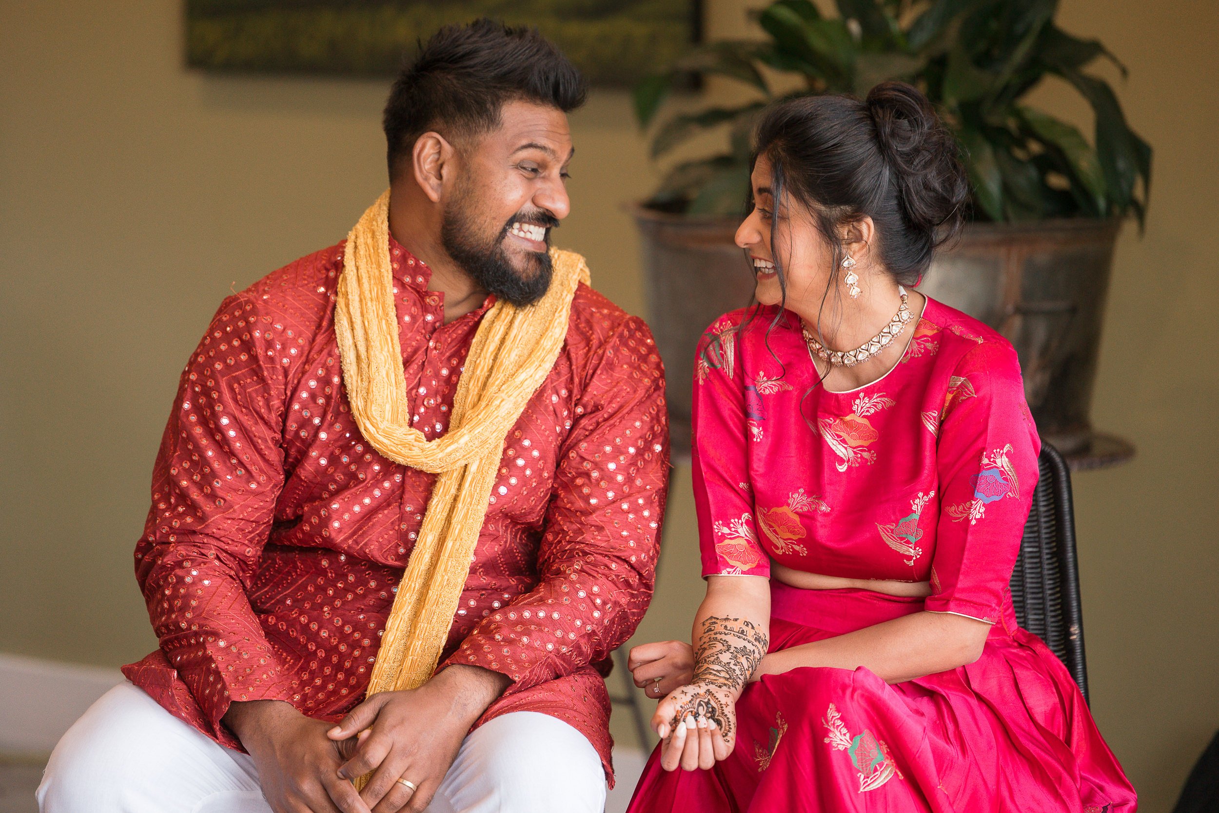 bride-and-groom-looking-at-each-other-during-indian-nz-wedding