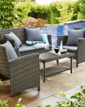 DEL TERRA ARGYLE 4 PIECE WICKER LOUNGE SETTING