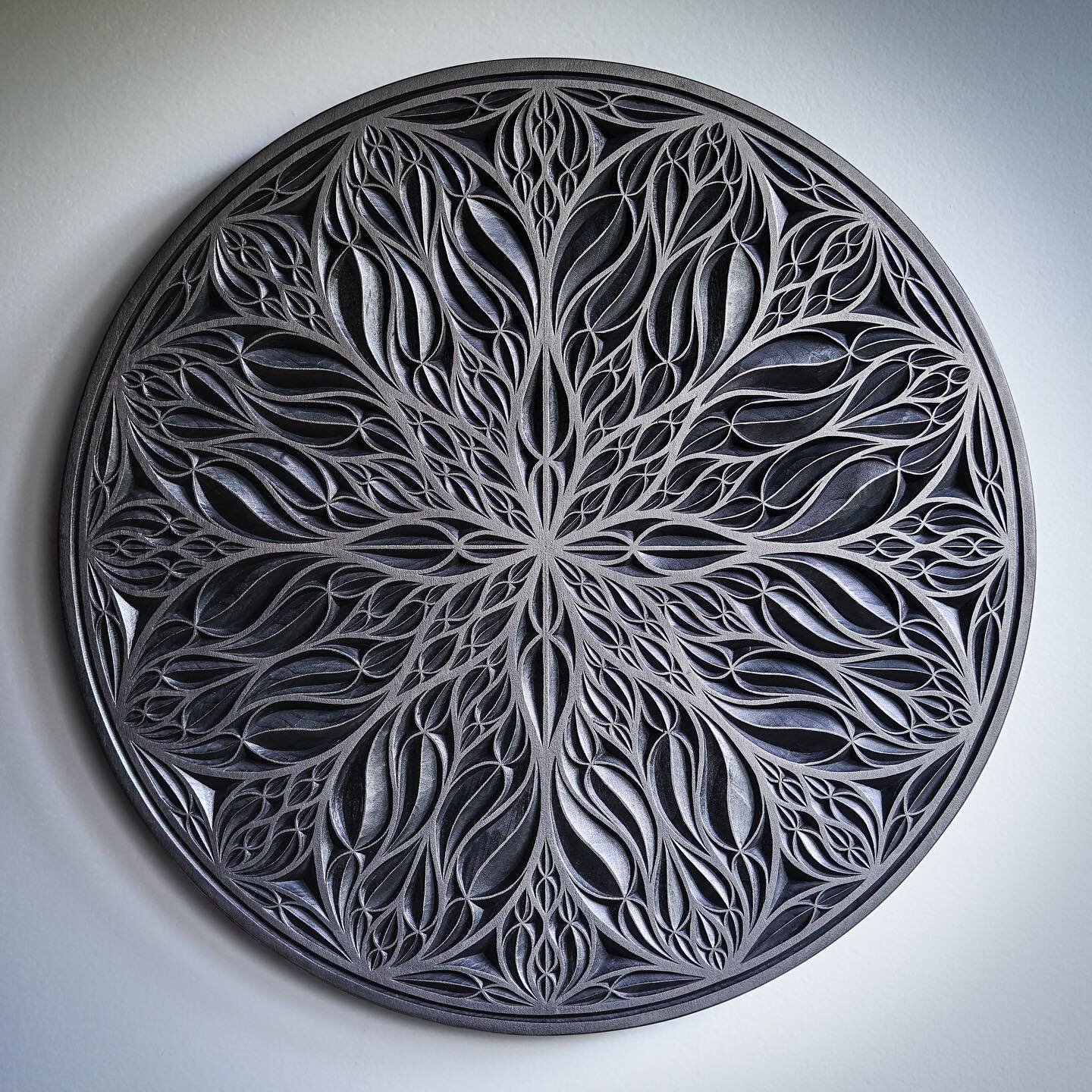 Amiens Rose Window #3
​Basswood, India ink, graphite, acrylic, wax
​14.5&rdquo; x 1&rdquo;
​
​This is my third and so far largest interpretation of the rose window in the western face of Amiens Cathedral in Amiens, France. The cathedral was completed