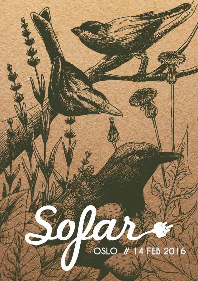 Plakat laget fra Sofar Sounds Oslo og Stavanger (Feb2016) Sofar Logo er et egenskap av Sofar Sounds.
