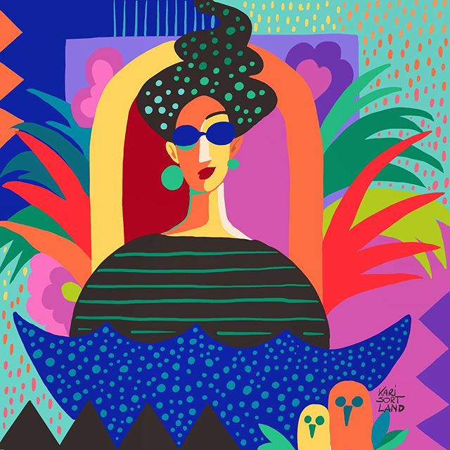 Cool lady in a blue umbrella. @karisortland_illustration har laget denne illustrasjonen. Farger er uten tvil en av hennes lidenskaper. .
.
.
#illustration #illustrator #colourful #illustratør #digitalart #digitalpainting #procreatedrawing #happyart #