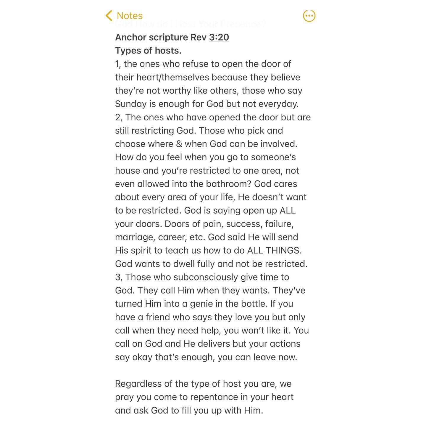God, how do I host your Presence?
Rev 3:20 - He is knocking. Open the door. Let Him dine with you. 
&bull;
If you were in Our Fathers House for today&rsquo;s question room, as promised, these are the notes from what @thatdamiadedeji shared today. I t