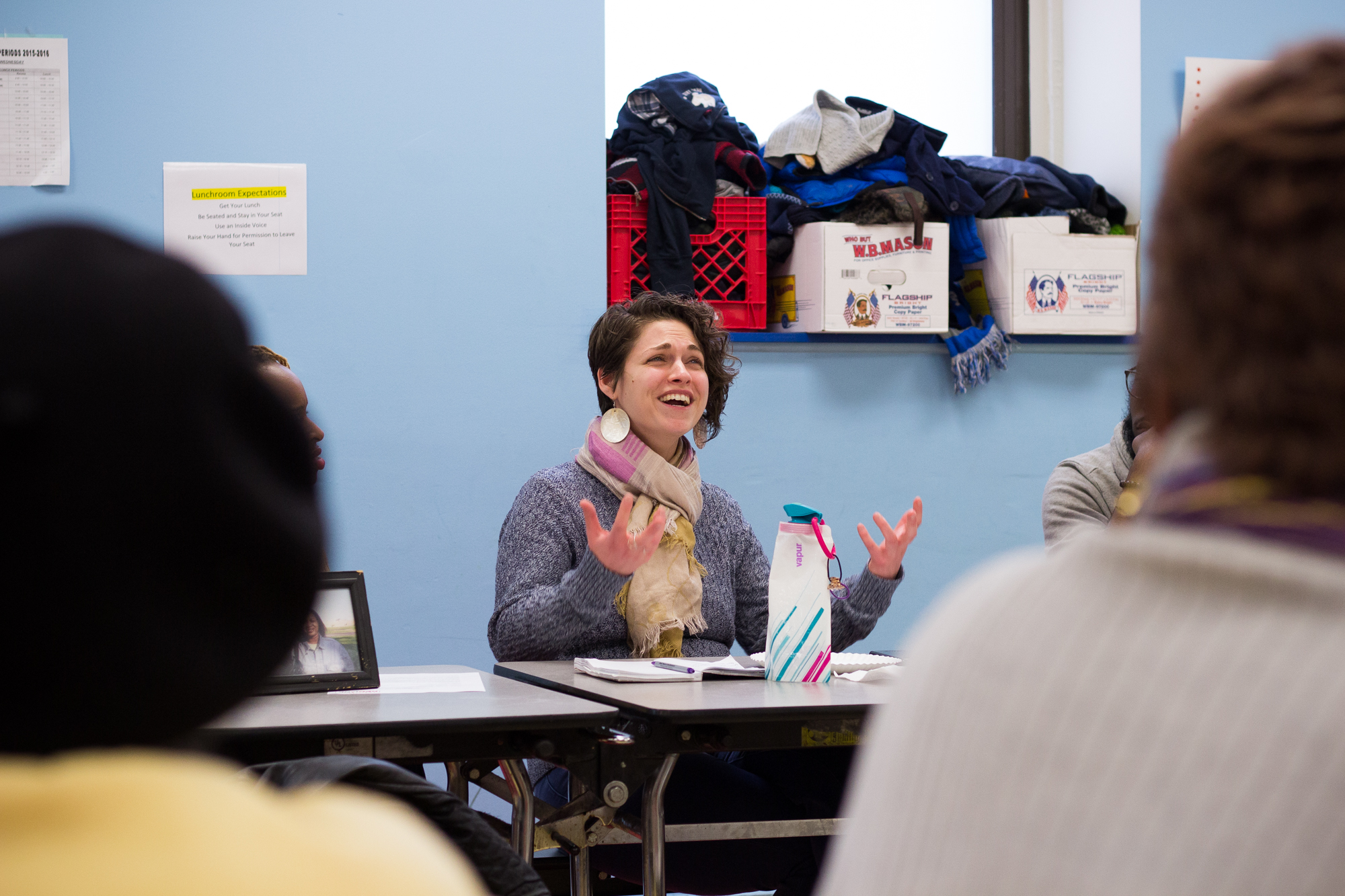  Point Breeze resident Amelia Longo, 32, shares her story during the second session of The Redline Project,&nbsp;held at Independence Charter School in Philadelphia February 6, 2016.&nbsp;  "It’s been almost two years since I moved here. I’ve gotten 