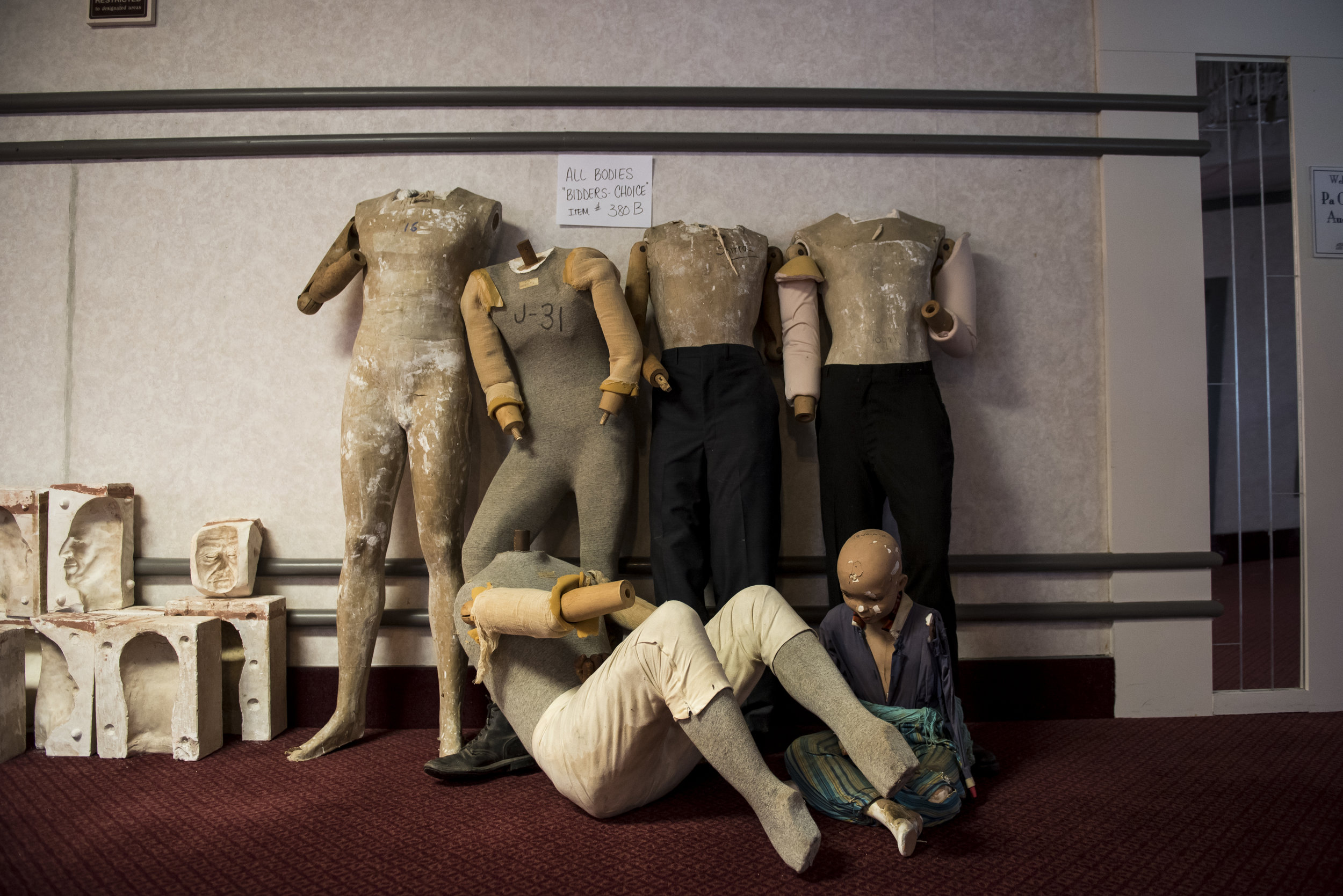  Mannequin bodies are seen in a hallway during an auction for the Follow the Leaders Wax museum held at the Eisenhower Conference Center in Gettysburg. 