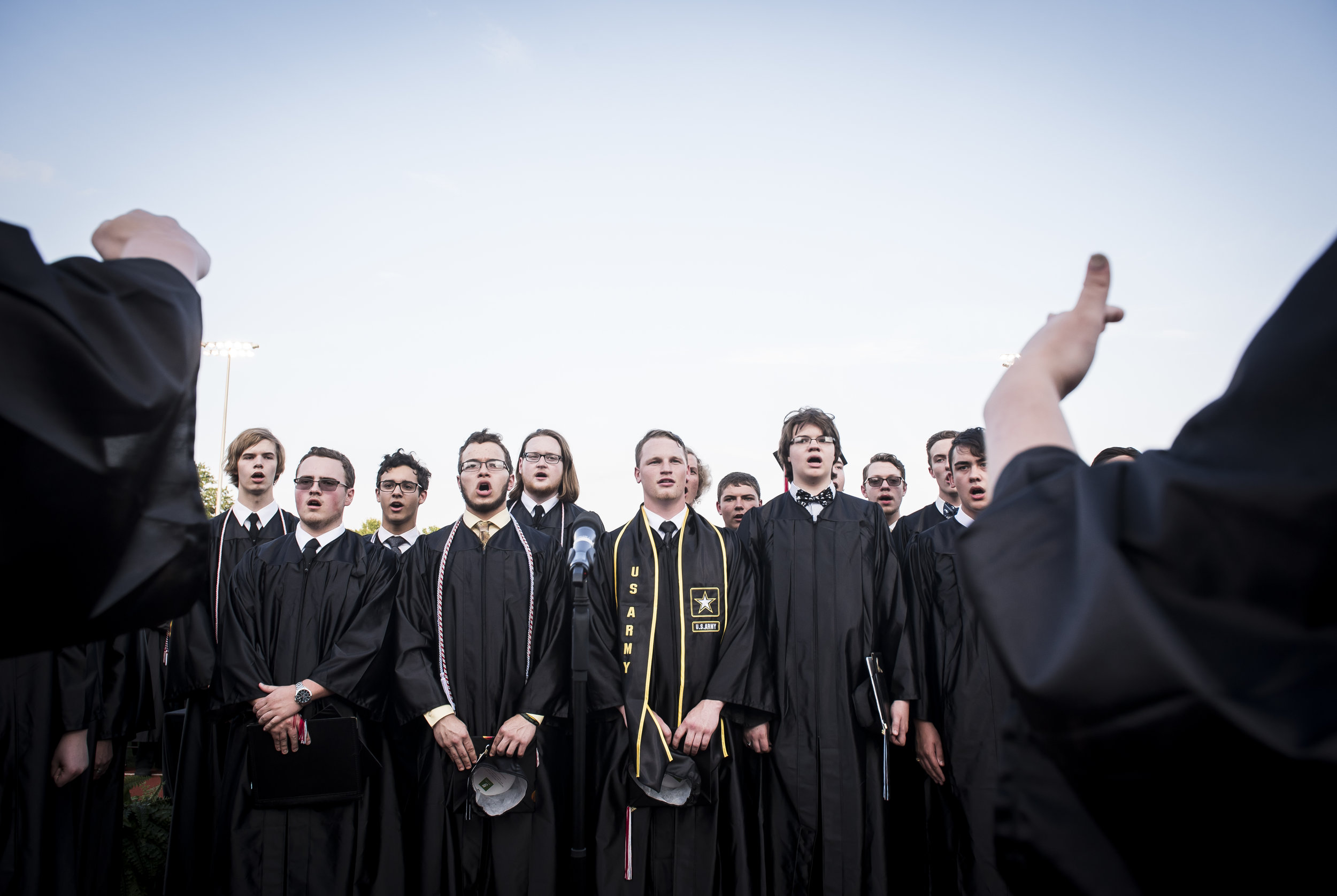  Kaiden Gaylord, center, sings the national anthem along with fellow senior choir members during South Western High School’s graduation ceremony. Gaylord’s post-graduation plan is to join the United States Army. 