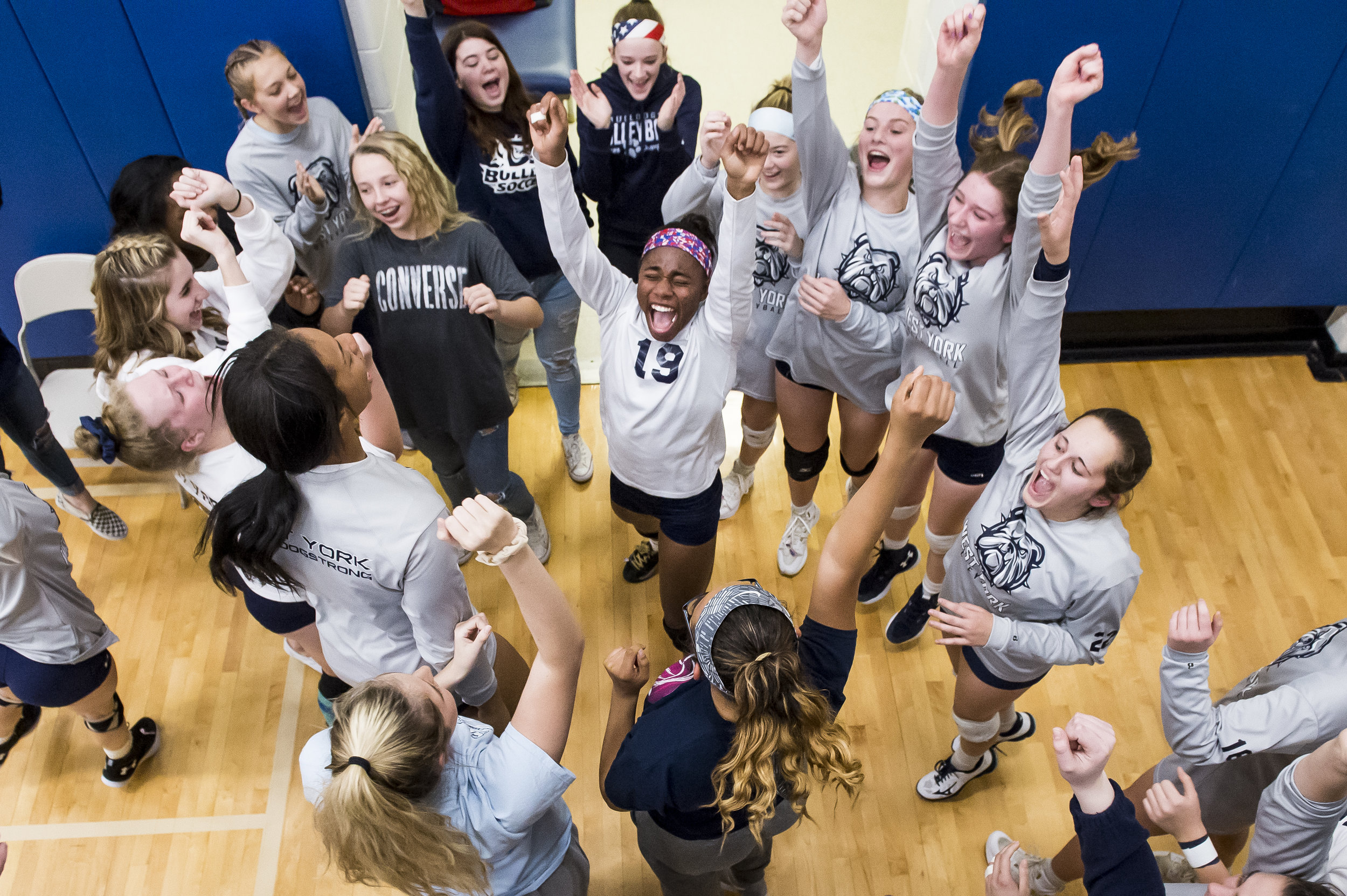  West York senior Tesia Thomas (19) pumps up her teammates before the Bulldogs take on Allentown Central Catholic in a PIAA 3A semifinal game at Exeter Township High School in Reading. 