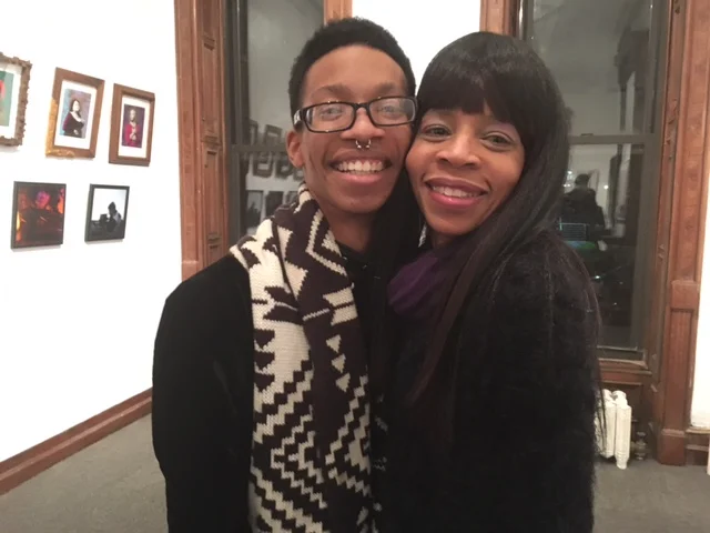 Exhibiting artist Devante Hart with a proud mother who came up from Philadelphia to see the exhibit.