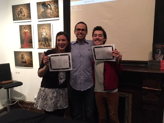 Left to Righ: Alexa Telano, Jonathan Levy (Gallery House Tasks Master) and Eric St. James-Lopez at their induction this past April 30 as Associate Members of the DGT Alumni Association, Inc.