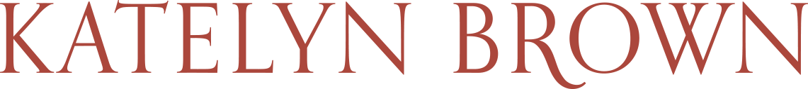 Text says 'KATELYN BROWN' in large red letters on a dark background.