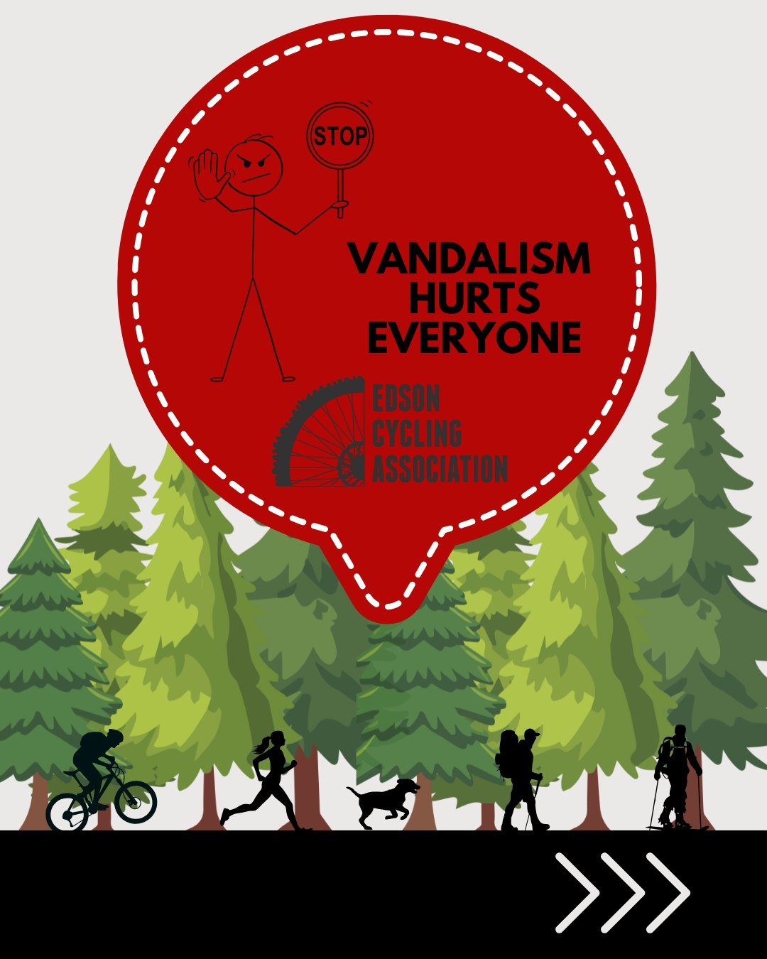 ๐ฃVandalism hurts everyone.
It’s more than just marker, spray paint or broken 4x4’s, it’s a sign of disrespect to our trail system and community. Every act of vandalism costs money ๐ฐ to repair, takes away volunteers time โณ and ma