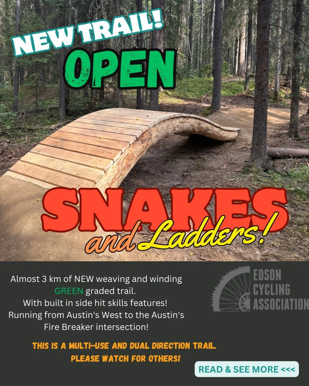๐จ NEW TRAIL ALERT! ๐จ
Snakes and Ladders is officially OPEN! ๐๐ช
Come ride, walk, or run almost 3 km of brand new GREEN-graded trail, weaving and winding through the West End of the Willmore forest with built-in side hit skill features! ๐ฒ
๐ From