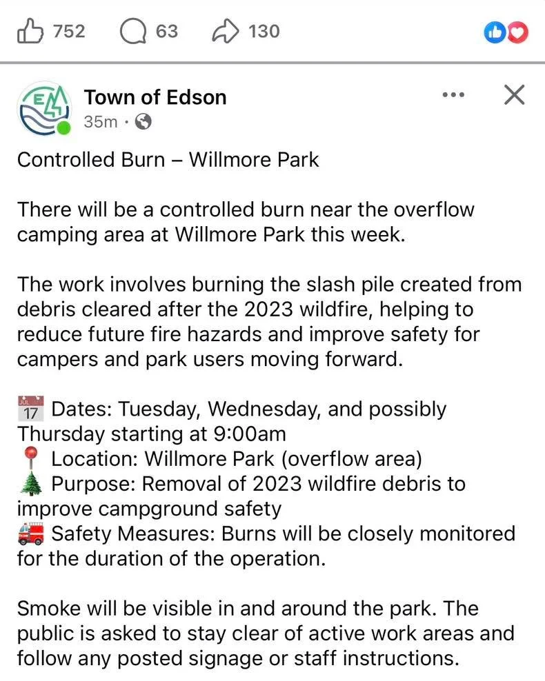 Some controlled burning planned at Willmore this week.  Please be aware of signage and respect trail closures -  likely only Overflow will be directly affected, but count on smoky conditions in a broader area. 
Ian