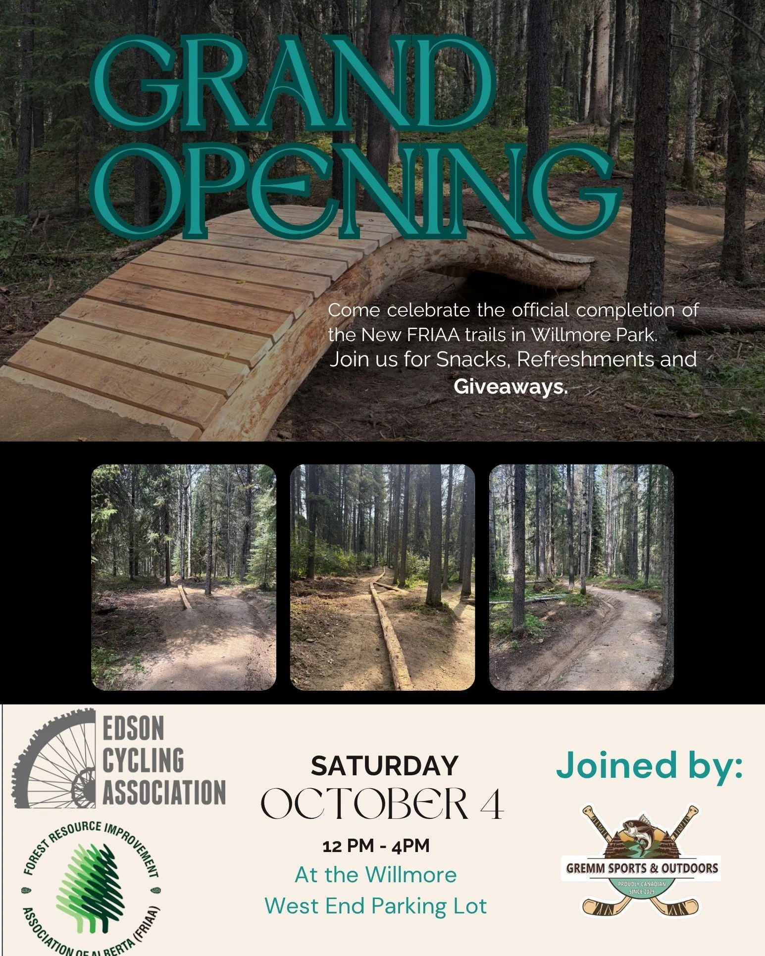 🚵&zwj;♀️ You're Invited to the FRIAA Trails Grand Opening! 🌲

Get ready to ride, hike, and celebrate! 🎉
Join the Edson Cycling Association  as we officially open the brand-new FRIAA Trails!

📅 Date: Saturday, October 4, 2025
🕛 Time: 12 PM &ndash