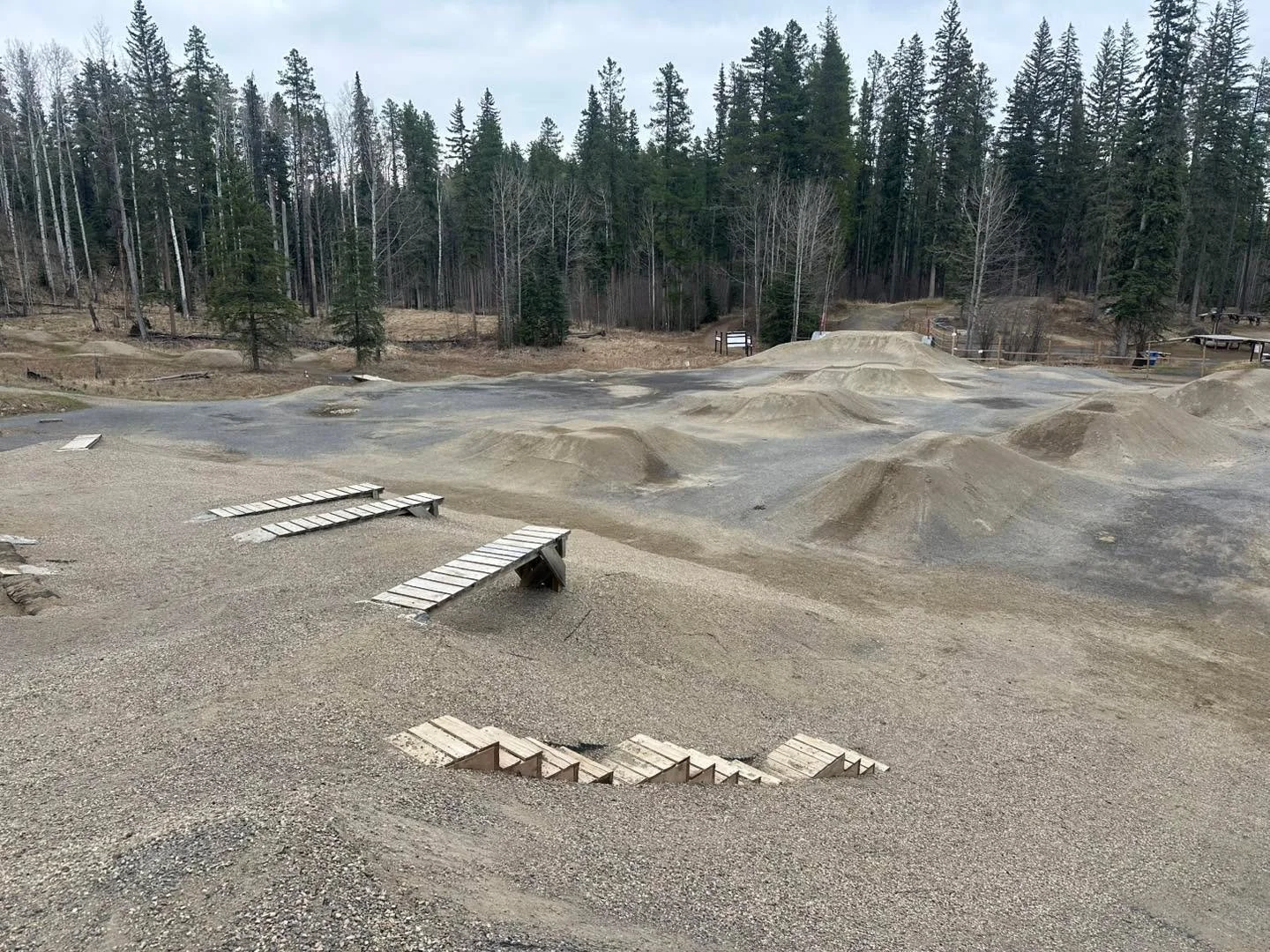Great news!  The bike park is open.  Tarps were removed yesterday ( thanks crew) , and things are tightening up nicely. 
Like the trails, there will be some damp or loose sections, so ride accordingly