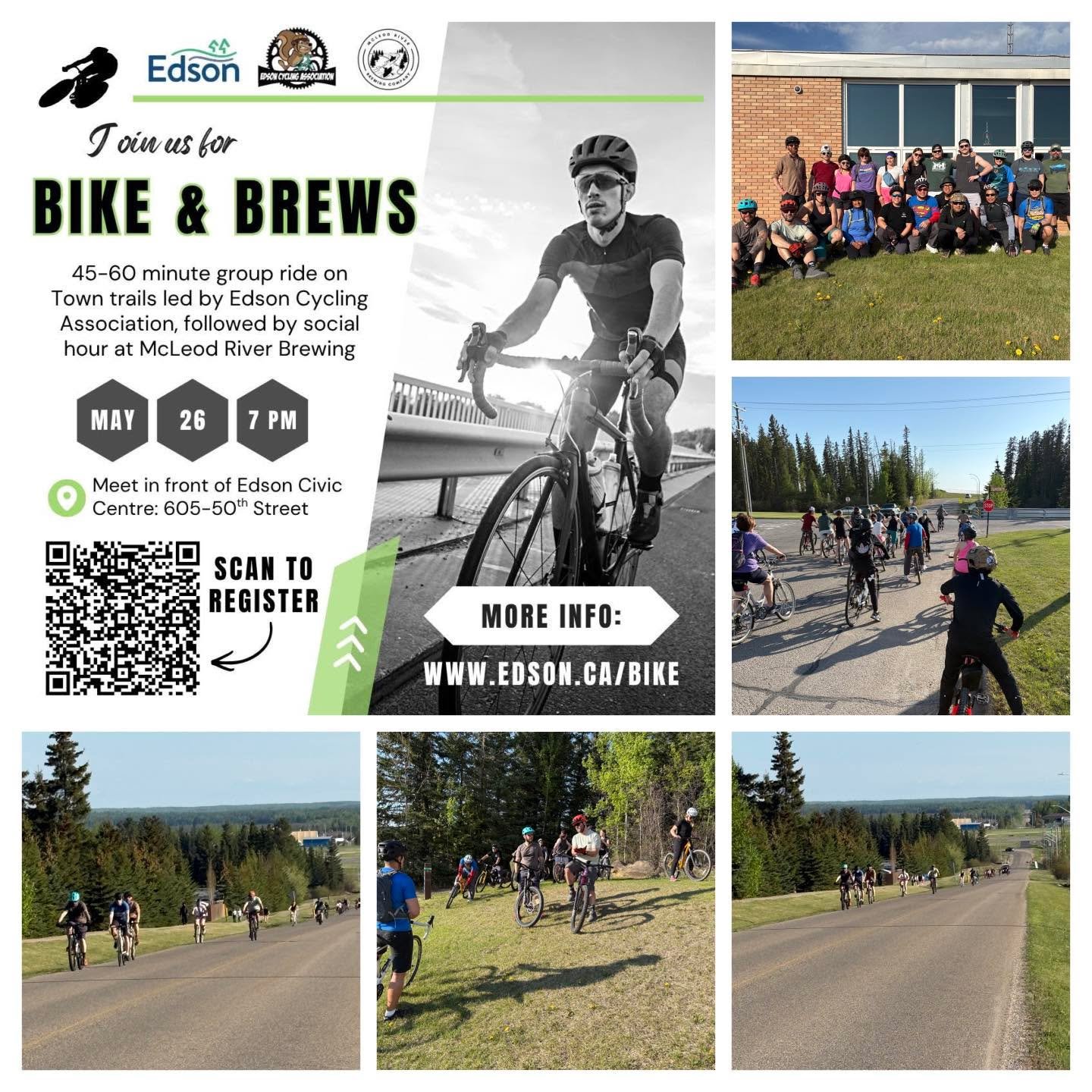 Thank you to Nicole with Town of Edson, Ryan and Saundra with Edson Cycling Association and McLeod River Brewing for hosting and organizing our first Bikes and Brews tonight. It was a beautiful night to ride bikes on the town trails. Thank you to all
