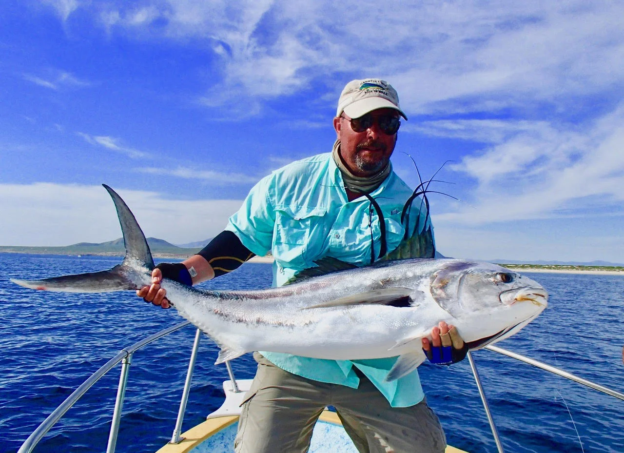 Caught this sixty-pound Roosterfish in the Sea of Cortez on a fly. Forty-five minutes later it was in the boat and then released. What a great fish!