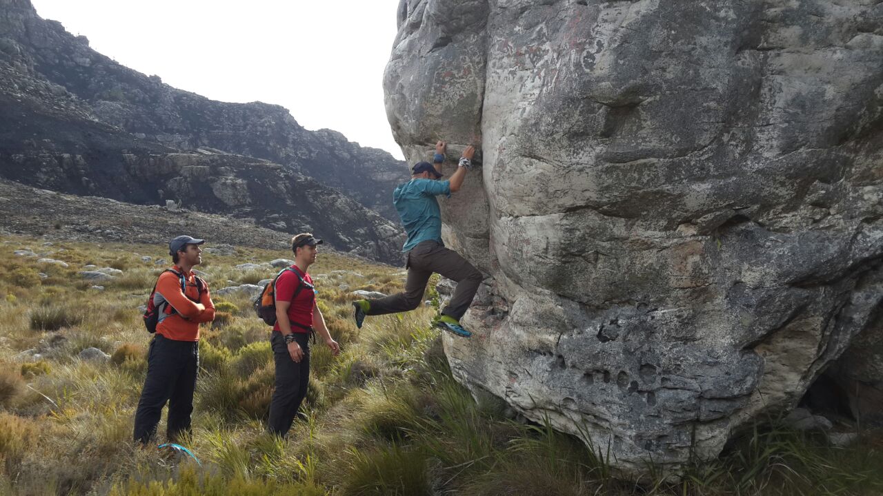 Checking out some sweet lines on the Springstygbeugel camping area boulders