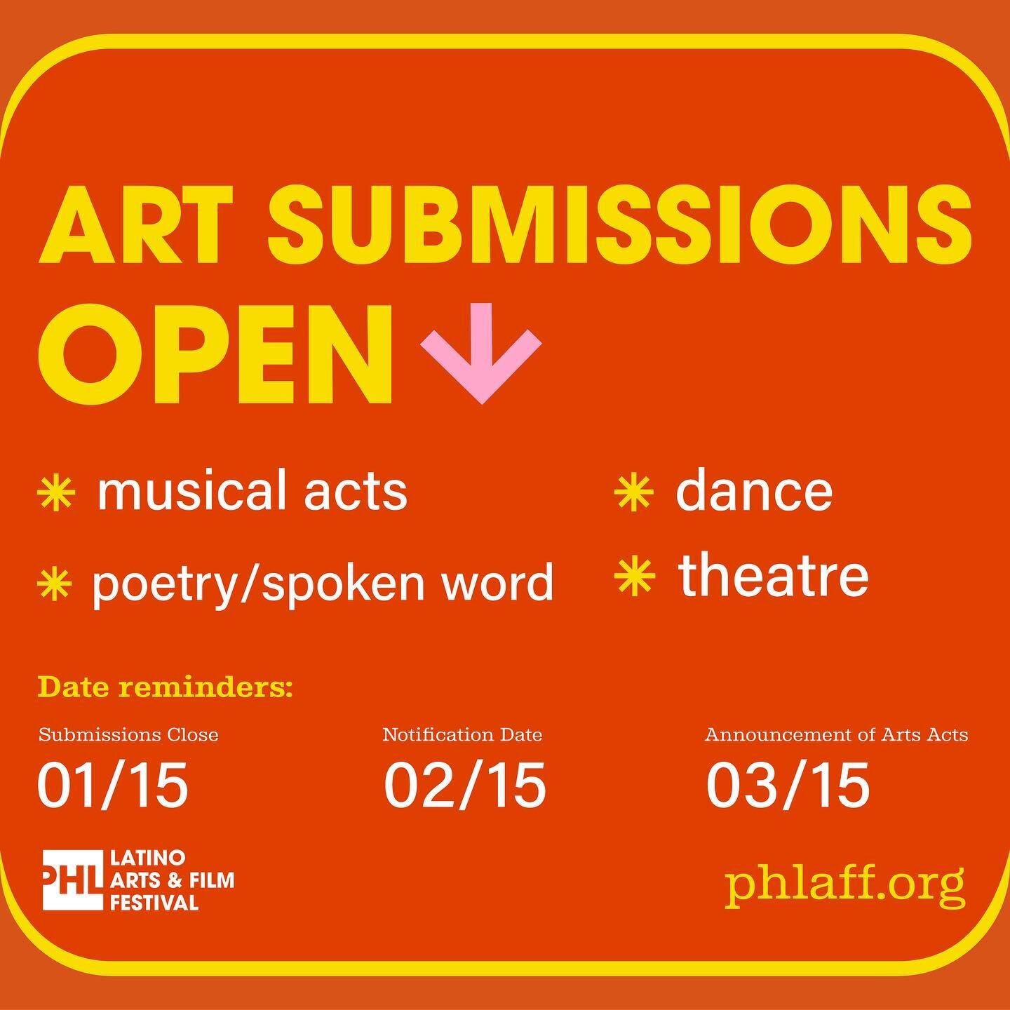 LAST CALL REMINDER! Our arts submissions for #PHLAFF24 close today 1/15! Details regarding submitting can be found at our website phlaff.org - links to the site can be found in our bio! Don&rsquo;t miss your chance!