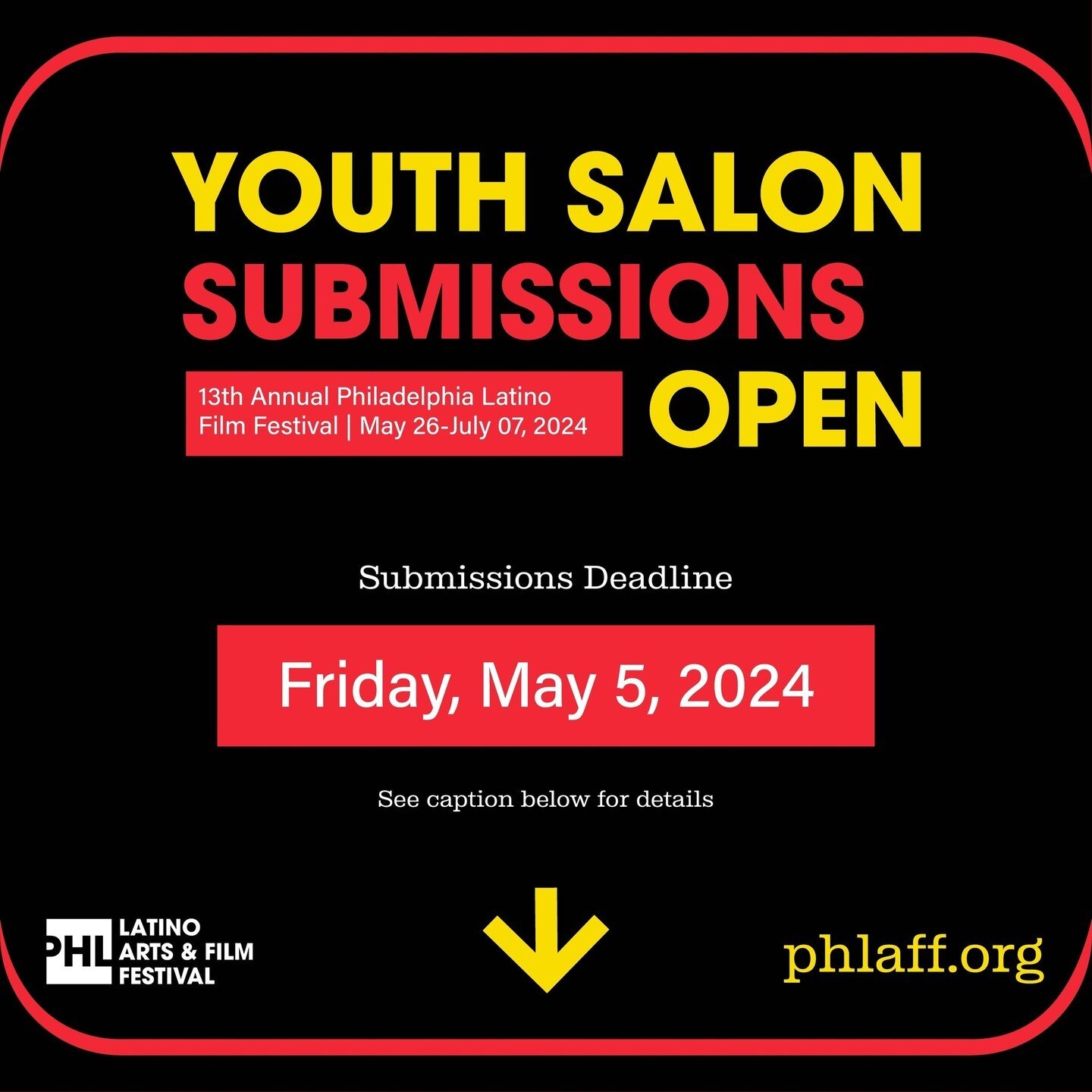 Hola Familia! We at PHLAFF are excited to announce the opening of submissions for our 2024 Youth Salon! ⁠
⁠
Youth Salon is looking for submissions by youth under 22 years of age who are Latin American, of Latin American heritage, or identify as Latin