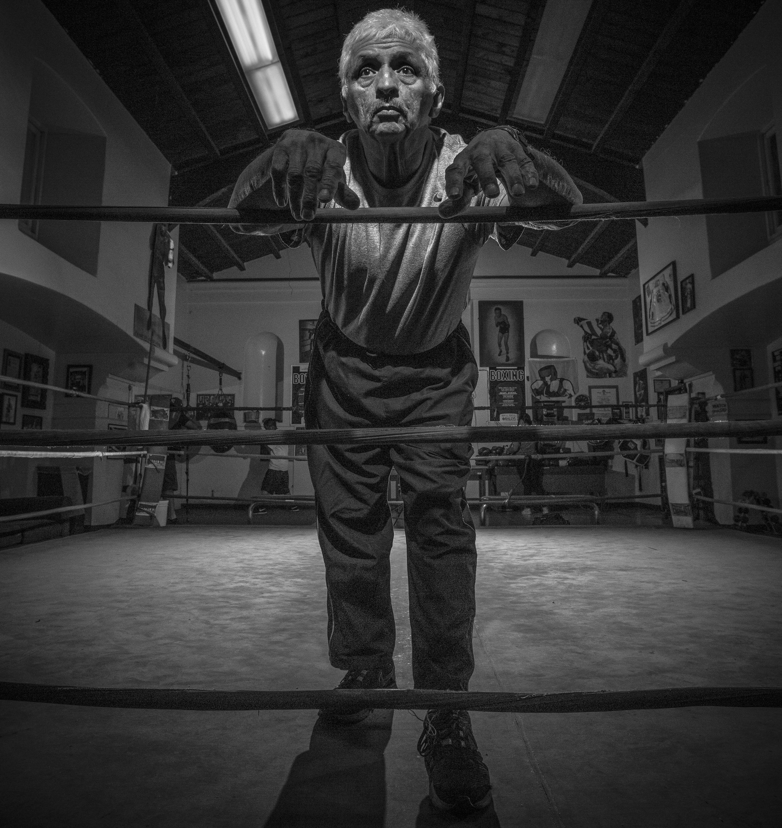  David Martinez has been the administrator, and trainer at the La Habra Boxing Club in La Habra Ca. for more than 25 years. He got into boxing after he was a medic in the veitnam war. Photo taken on November 5th 2015. (Photo By: Daniel Bowyer/Sports 