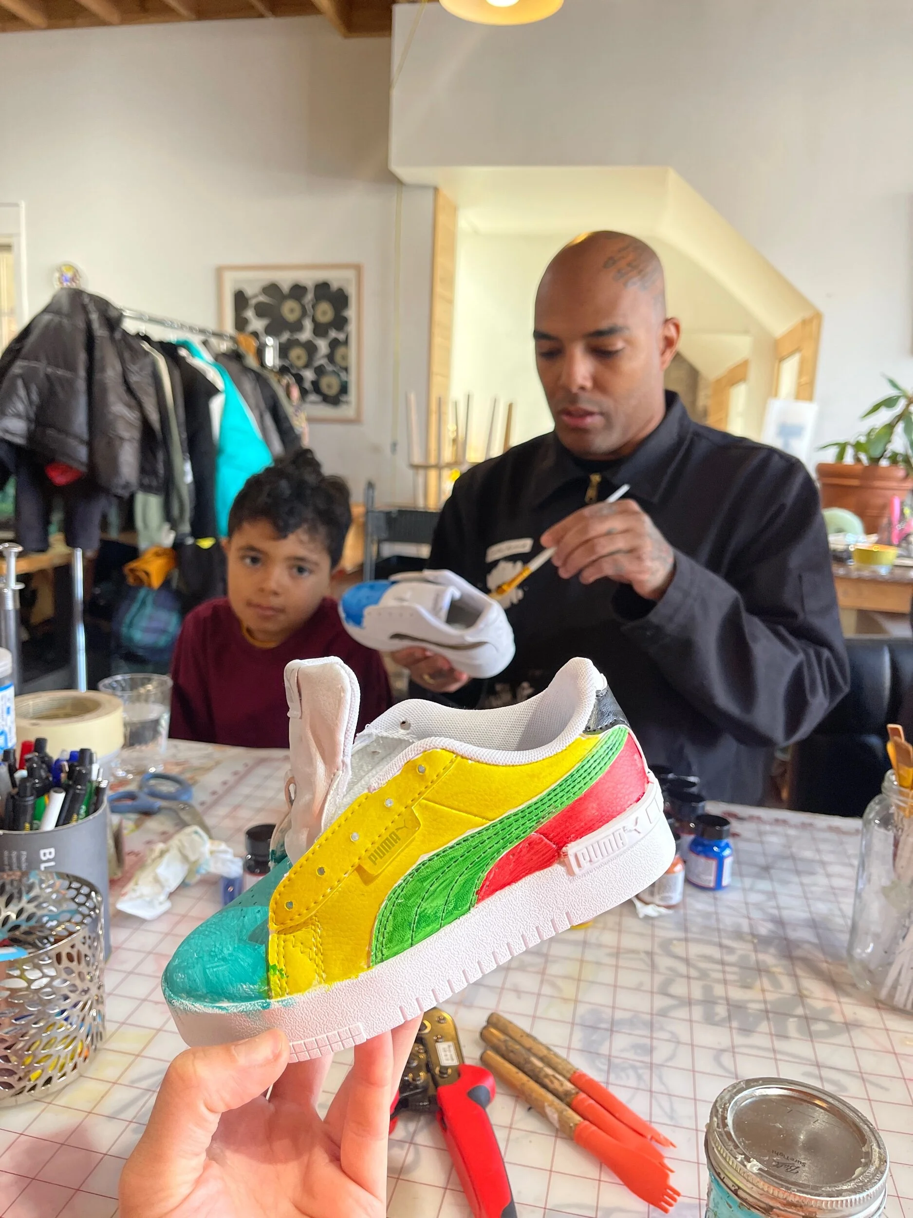 Father son sneaker making class workshop. Father's day gifting ideas