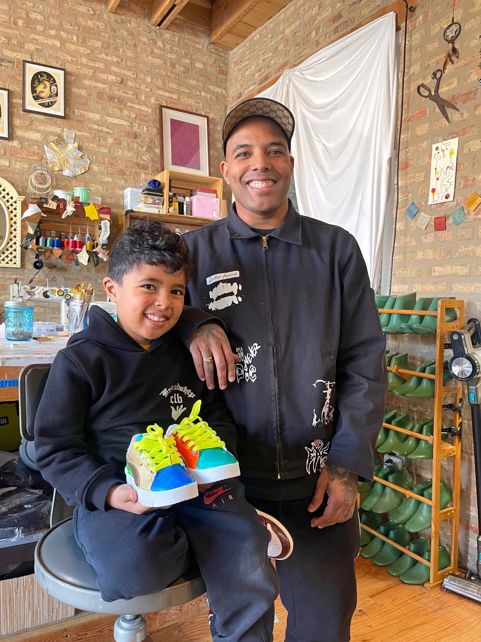 Adult and kid friendly activities. Making custom sneakers together