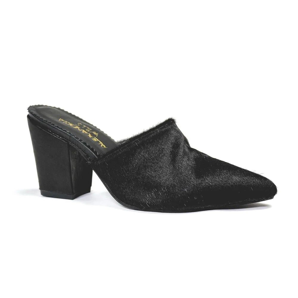 Black Cowhide Pointed Toe Leather Heels — Alexandria Wills