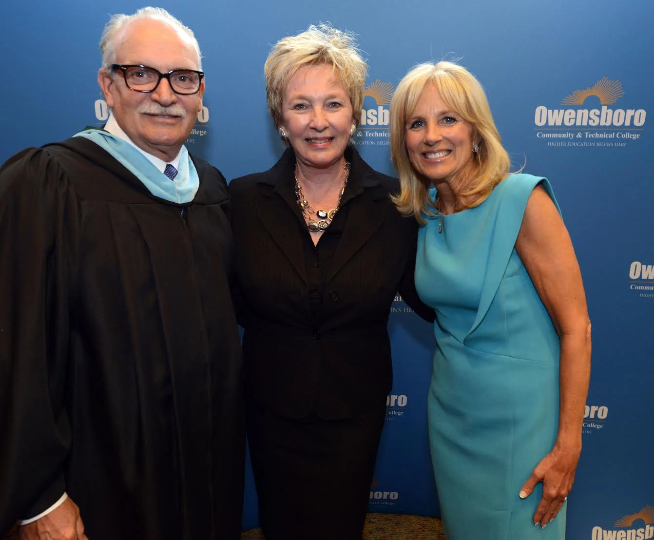 Mike, his wife Joan, and Dr. Jill Biden at the Owensboro Community &amp; Technical College graduation ceremony.