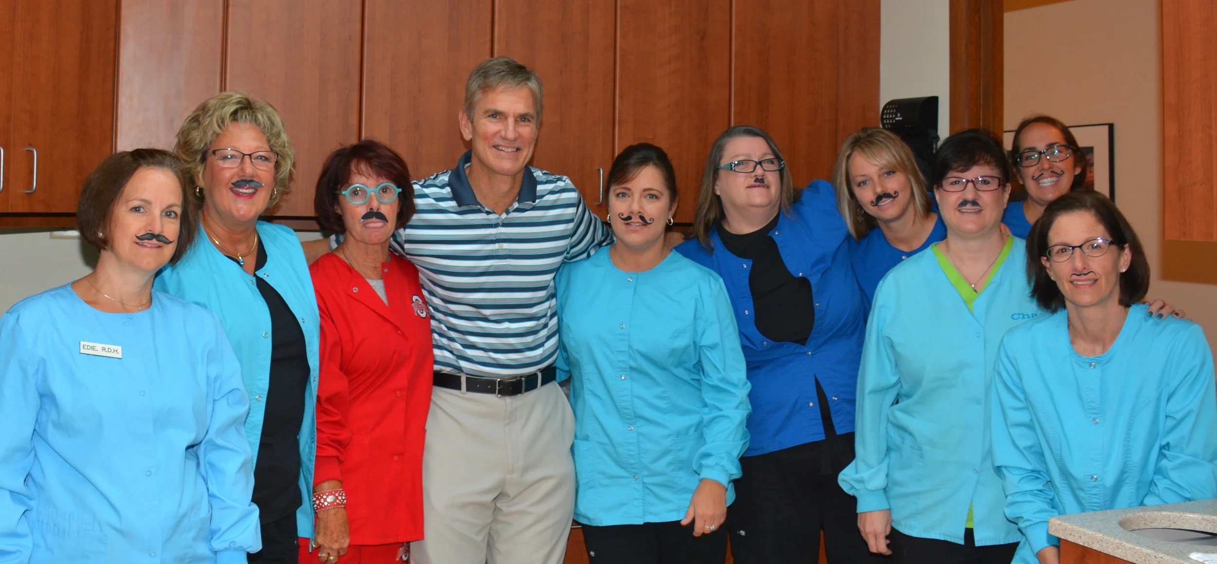 Having a little fun in honor of Dr. Bowen shaving his mustache after having it for many, many years. You all look marvelous!
