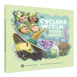 Kyle and Derek Sullivan’s picture book The Cyclops Witch and the Heebie-Jeebies, featuring the Hobgoblin character. Hazy Dell Press, 2019.