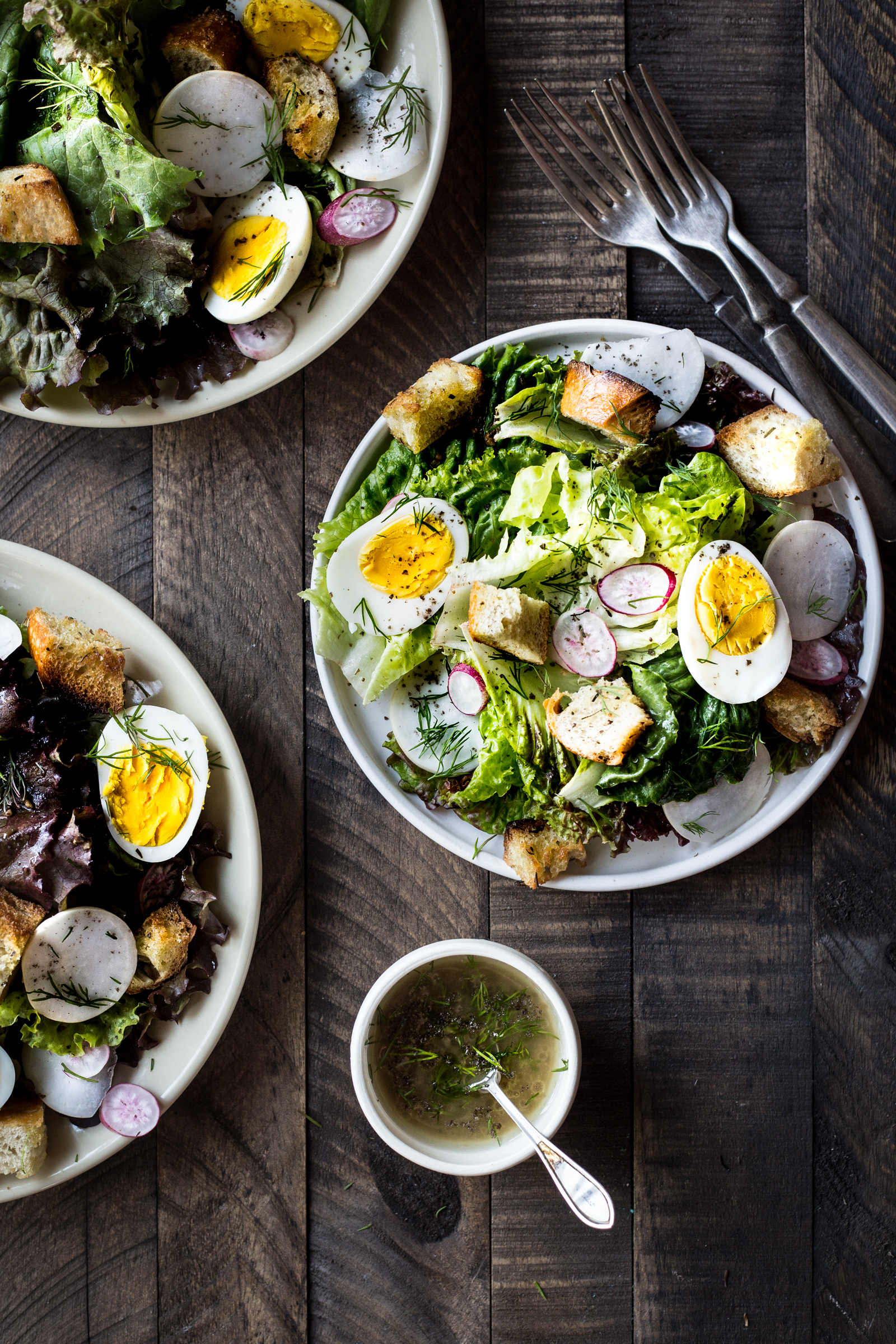 Spring Salad with Garlic Croutons ---instead of using garlic scapes you the garlic from the box!