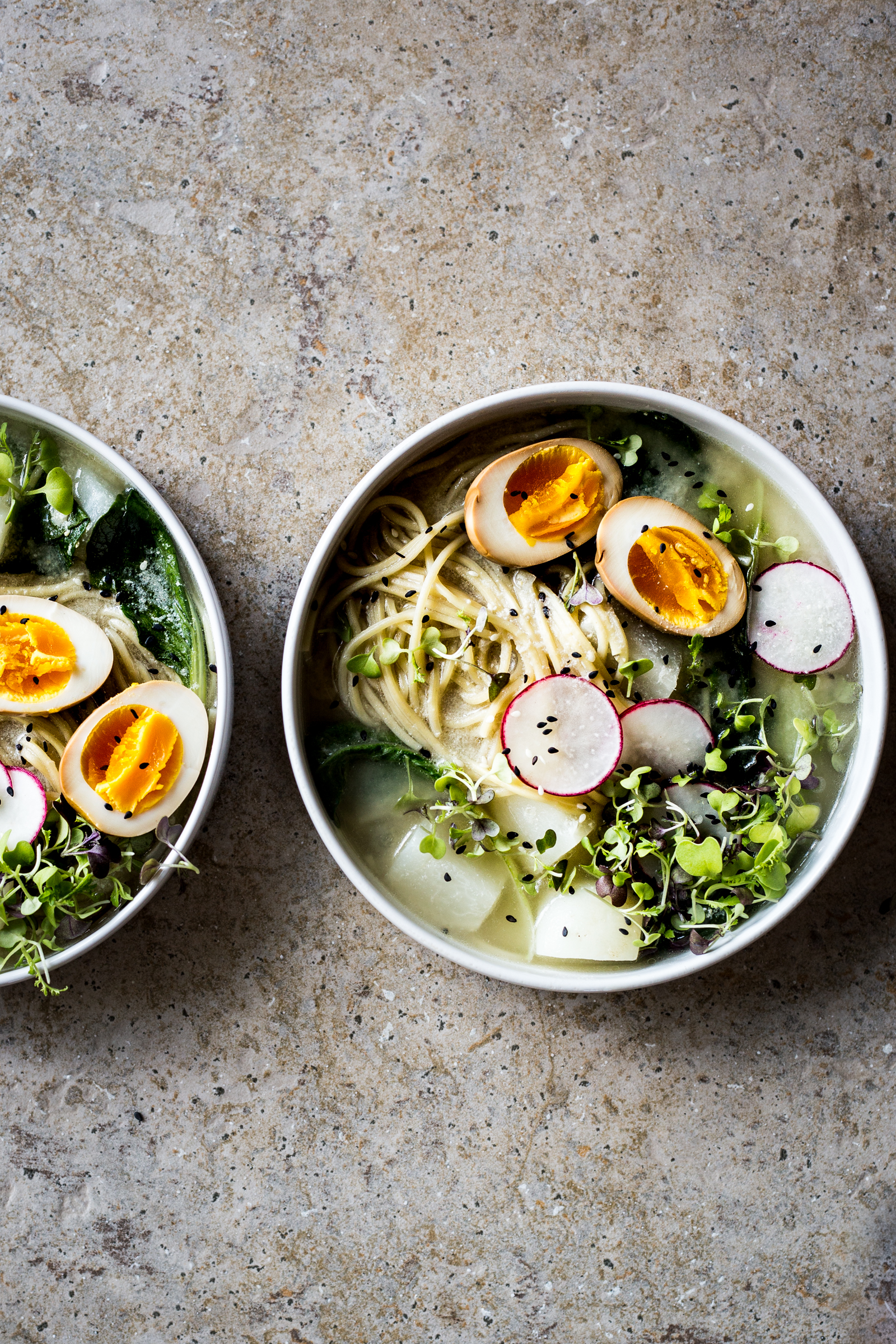 Bok Choy Miso Ramen with Soy Sauce Eggs (replace the turnips with potatoes!)