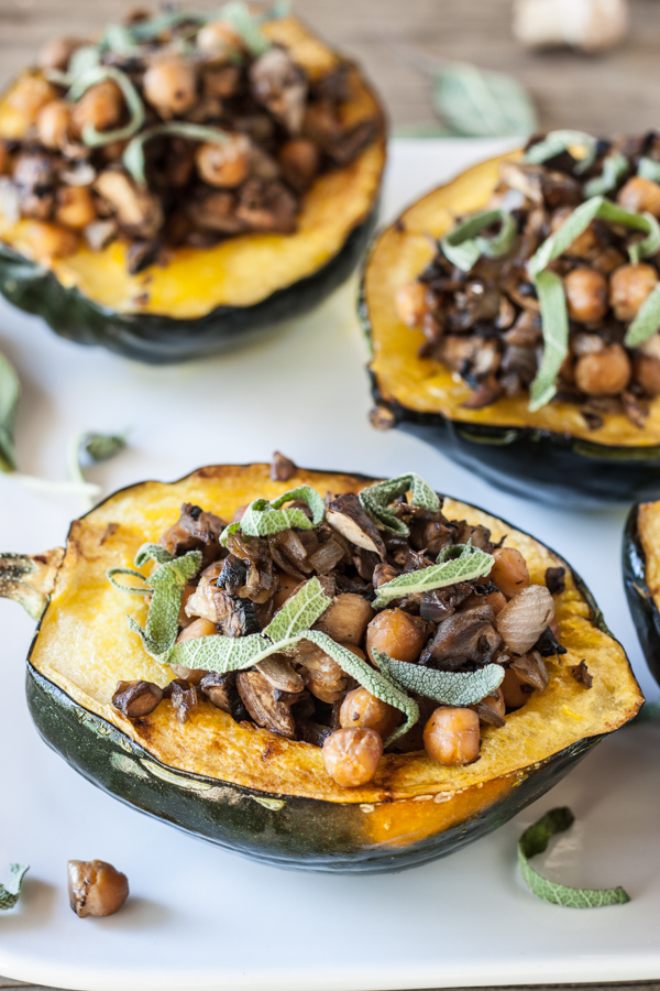 Chickpea & Mushroom Stuffed Squash (use your sweet potato squash here!)
