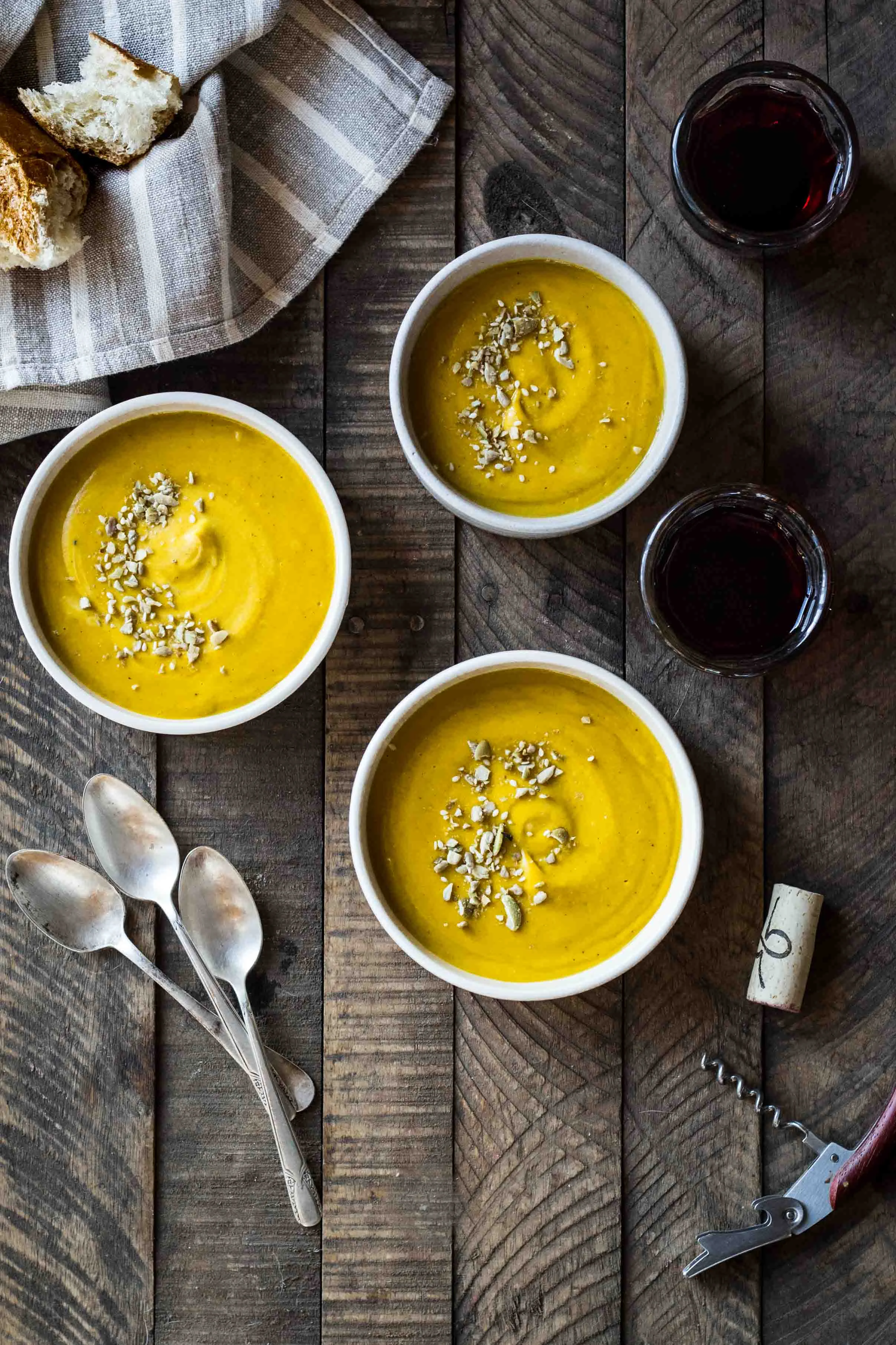 Pumpkin Bisque with Pumpkin Seed Dukkah (use the acorn squash here)
