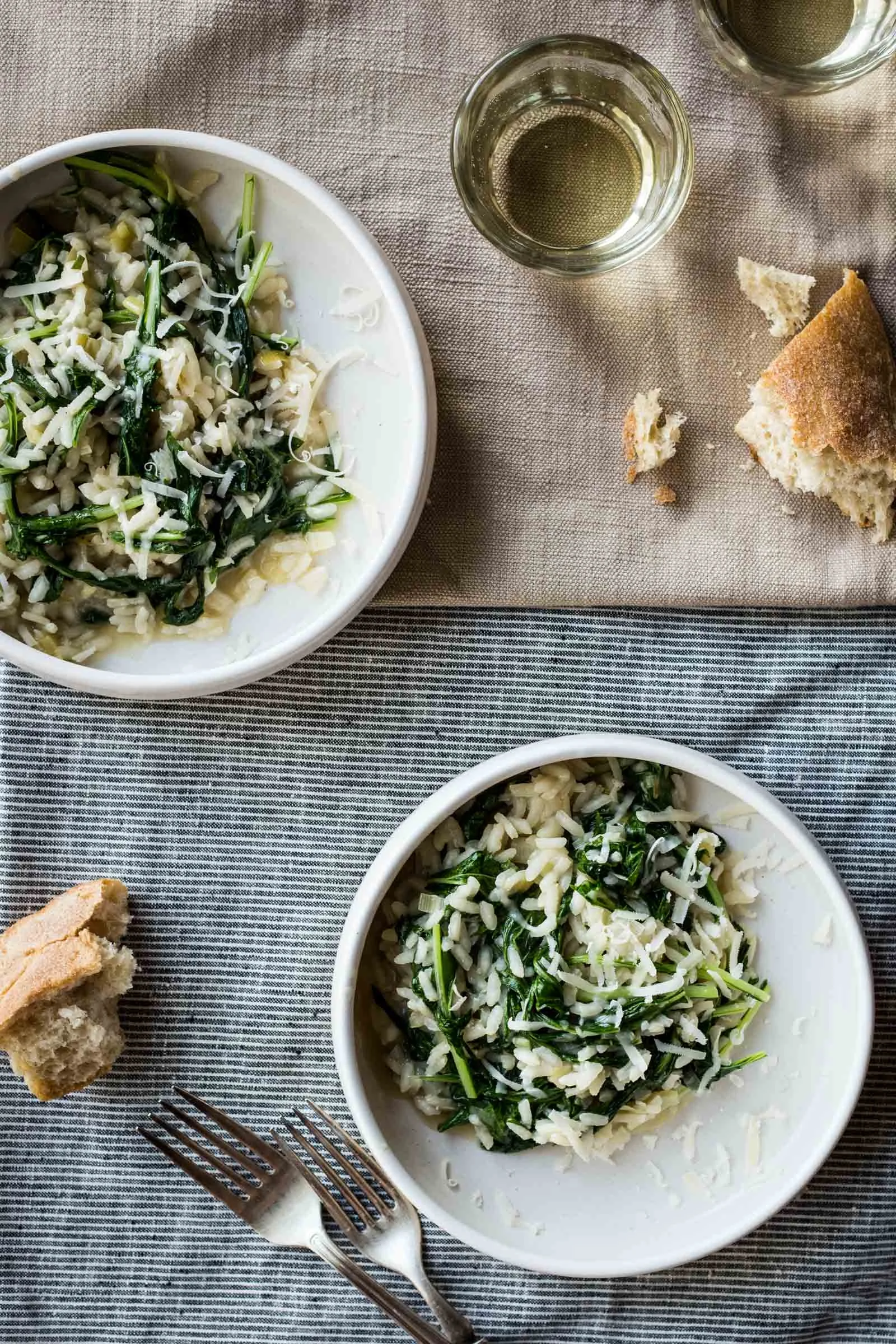 Green Garlic Risotto with Mizuna (sub the garlic scapes for the green garlic)