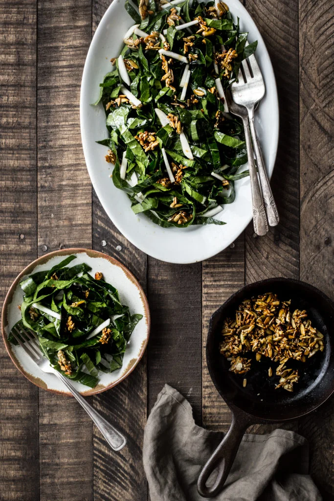 Collard Green and Turnip Slaw With Spicy Seed Brittle (this is another great refreshing summer salad!)