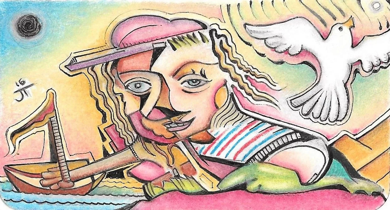 "Playing by the Sea" Tripoli, 2016, pastel, ink on paper.