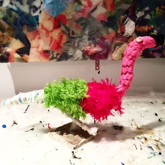 The biggest Flamingo by Mia Inspired by A boriginal fiber sculpture